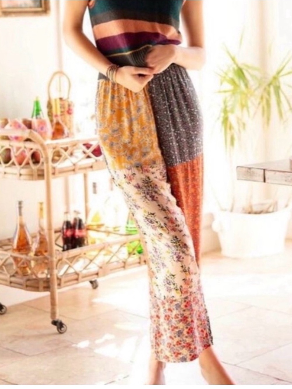 NEW Natural Life Mimi Wide Leg Pants patchwork Floral Mix Small